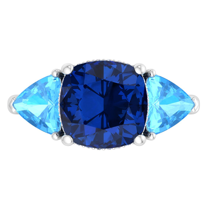 Martha Stewart 8ctw. Cushion Sapphire, Blue Topaz & Lab Grown Diamond Three Stone Ring In Sterling Silver image number null